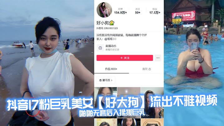 抖音17粉巨乳美女【好大狗】流出不雅视频，啪啪无套后入揉搓巨乳，这波涛汹涌看着就很窒息，能直接把你闷死！封面图